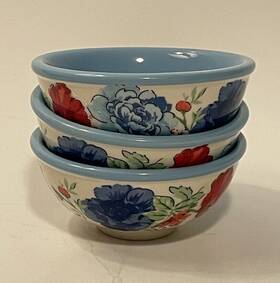 The Pioneer Woman 085081526342 Classic Charm Ceramic Floral Condiment Dip Bowls Set Of 3 Blue