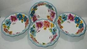 2534 The Pioneer Woman Set Of 4 Melamine Breezy Blossom Soup/cereal Bowls 7.5 Inch Floral