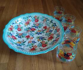 The Pioneer Woman 817913025217 Birthday Floral Bowl And 3 Toasting Glasses 1 Glass..fun
