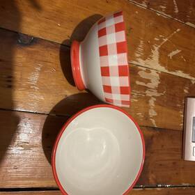 85081442680 The Pioneer Woman Gingham Cereal Bowl 6.5 Inch Red/white Checkered Stoneware Farmhouse