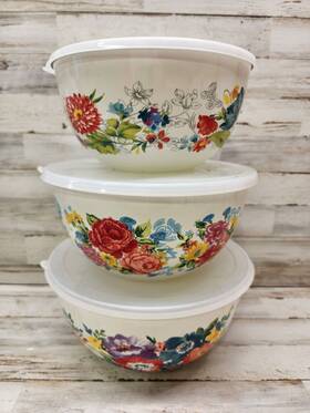 Pws196881814400 The Pioneer Woman Sweet Romance 3-piece Enamel-on-steel Mixing Bowl Set