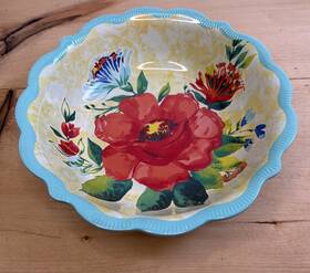 Pws206302214032 The Pioneer Woman Delaney Teal Melamine Dinner Bowl 44oz Floral Round