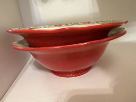 The Pioneer Woman Pws817-121 Stoneware Christmas Floral Bowl Set Red Green Painted 2-piece