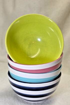 0922-nmb-2045 Thirty-one Gifts Get The Scoop Bowl Set Striped Ceramic Bowls Of 4 Colorful