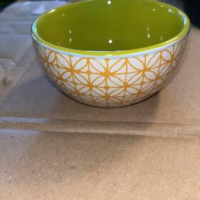 Sh21 Threshold Stoneware Small Bowl Green And Orange White Geometric Pattern