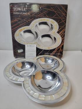 5020324 Towle Mother Of Pearl Three-section Bowl 13x13 Aluminum Alloy In Original Box