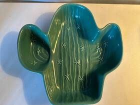 C437 Treasure Craft Vintage Cactus Chip Dip Serving Bowl Green Usa 13 Inch