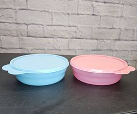 2541d Tupperware 2415b Cereal Salad Bowls With Lid Set Of 2 Pastel Pink And Blue Microwaveable