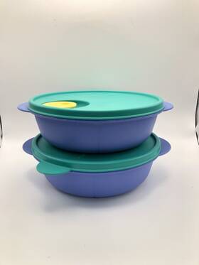 3859a-4 Tupperware 2 Crystal Wave 3 Compartment Microwave Divided Bowls #3859a-4 With Lids