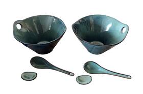 Unicasa 712004240176 Japanese Ramen Bowl Set With Spoons And Rests 20oz Porcelain Green