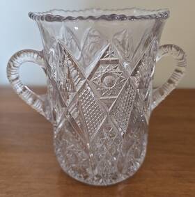 Line-15124 Us Glass Antiq Eap Inch Hobstar Crystal Cut Sawtooth Two-handled Celery Vase C1915