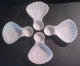 Am-13 Usa 4 Seashell Clam Shells White Porcelain Appetizer Dishes With Sauce Butter Bowl