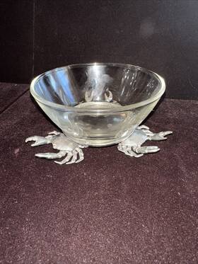 Vagabond House 848324009206 Glass Dip/cocktail Sauce/nut Bowl Three Pewter Crab Base Coastal Beach Dcor 5 In