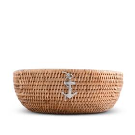 Vagabond House 848324059416 Handmade Eco-friendly Rattan Serving Bowl With Pewter Anchor And Removable Gl