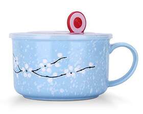 Vanenjoy 639510548803 30oz Ceramic Bowl Set With Lid And Handle Cherry Blossoms Among Snow Flak