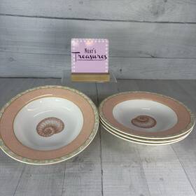 9044 Victoria & Beale And Atlantis Porcelain Peach Band Shell Centen Rim Soup Bowls Set 4