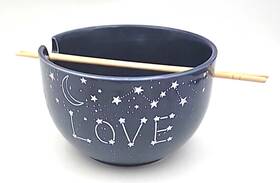 Wandering Moon 013302577408 Love Blue Celestial Stars Ramen Noodle Bowl With Chopsticks