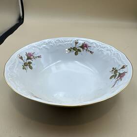Wav8 Wavel #n49- Vtg Menuet Bowl 9.3 Inch Rimmed Rose Floral Gold Trim Royal Vienna Coll