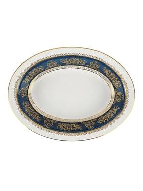 R4509 Wedgwood Columbia Blue And Gold Oval Vegetable Serving Bowl 10 Inch Rare