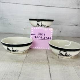 Wls33 Wellsville China 1960s Fade Gray Edge Carriage Lamp Fence 5 Inch Bowls Set 3