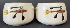 629-c27-4ge54 West Bend Usa Vtg Stoneware Soup/chili Bowls Set Of 2 Mcm Utensils