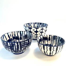 West Elm 704751208905 Set Of 3 Cobait Blue Indigo Tie Dye Nesting Bowls