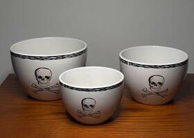 3-signature-skull White And Crossbones Bowls- Super Clean- 4.5-5-6 Inches