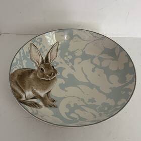 10456122396939 Williams-sonoma Damask Easter Bunny Serving Bowl 13 Inch Diam 3- Quart Cap Retired