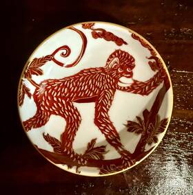2gwav7crii5 Williams Sonoma Lunar Rare Monkey Dip Bowl Dish Zodiac Chinese New Year Red Gold