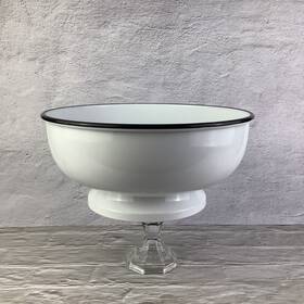 Rim-11 Williams-sonoma Enameled White Pedestal Bowl With Black 3/4 Round 5 Inch Deep