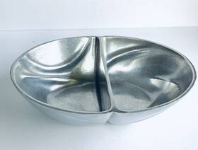 213615 Wilton Armetale 019328016921 Pewter Divided 10 Inch Oval Serving Bowl - 1970s #213615 U.s.a
