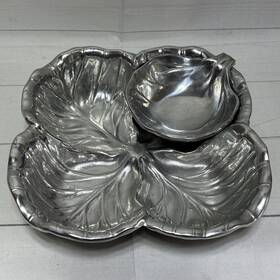 357454 Wilton Armetale Co. Rwp Pewter Cabbage Leaf Chip Dip Bowl Snacks 2pc Set #357454
