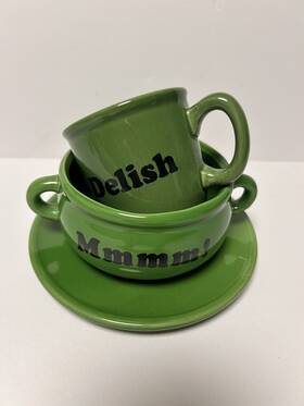 18460 Wmg Ceramics Vintage Ceramic Double Handled Soup Bowl Saucer And A Mug Set By