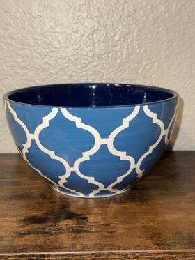 Hp7600423 Wolfermans Coventry Arabesque Blue And White Geometric Ceramic Bowl 8 In
