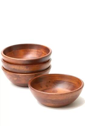 Woodard & Charles 016143050208 Wooden And Individual Salad Bowls 4-piece Stained Round