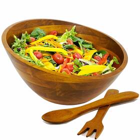 Woodard & Charles Ltd 016143802500 3 Piece 12 Inch Angle Wood Salad Bowl And Servers Set Cherry
