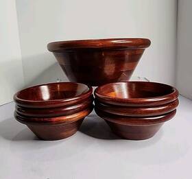 Wooden 080588666102 Pomerantz Wood Bowls 7 Piece Set 1 Serving Bowl And 6 Individual