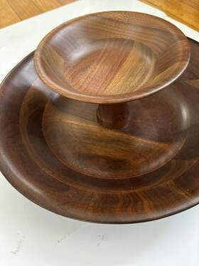 345678 Wooden Vintage Double Bowl Chip And Dip Snack