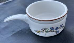M7588 Woodhill Fine Bakeware Oven Safe French Onion Soup Chili Bowl Handle Floral