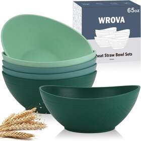 Bb-05 Wrova 65oz Big Wheat Straw Bowls - Large Salad 6 Pcs Forest Gradient Green