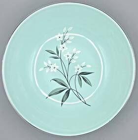 Geo54 Ws George Pottery Co. 9 Inch Serving Bowl Aqua Blue Atomic Floral 1950s Vintage Usa