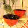 X6401 A Fuji 2 Pc Japanese Style Rice Soup Bowls Bowl Red Black Calligraphy 789313361434