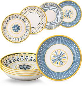 Yeacccng 796224244947 Pasta Bowls Set Of 4 24 Oz Ceramic Salad 8 Inch Shallow Serving
