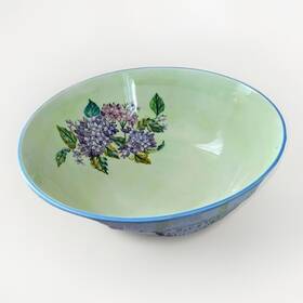 Khl57 Zrike Hydrangea Hand Painted Dragonfly Deep Ceramic 13 Inch Serving Bowl Vintage
