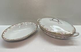 8797-8778 Zs & Co Bavaria And Vintage China Pink Rose Floral Gold Rim Serving Bowls Zeh Scherzer Mark