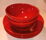 3 Waechtersbach Solid Red 8.5" Soup/salad/pasta Bowls & 2 Footed 5.75. Fixed Price $25.00.