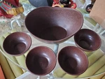 Evo Sustainable Goods Salad & 4 Smaller Bowls Set 12" X 10" Dark Brown. Fixed Price $24.00.