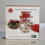 Imperial Home 5PC Glass Bowl Set With Red Lids. Fixed Price $13.88.