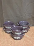Mulberry Plum Colored Speckled Bowls W/handles Set Of 6. Fixed Price $60.00.