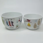 Set Of 2 Crate & Barrel Holiday Nesting Snack Bowls Winter Collage Christmas. Fixed Price $19.99.